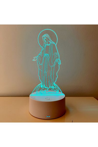 ILUMISHOP Lampa De Veghe 3D LED, Fecioara Maria, 7 Culori, Lumina Ambientala, Alimentare USB sau 3 baterii AA