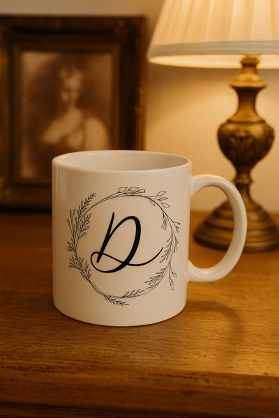 çokaş Letter D Text Printed Porcelain Large Size Mug Cup