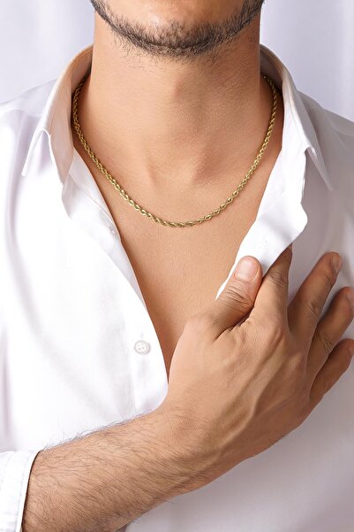 Fiyonk Kuyumculuk 14 Ayar Altın Işıltılı Burgu Zincir Erkek Kolye 2.50 mm