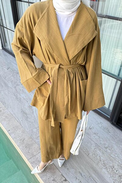 lamelif Kimono Hijab Suit Oil Green