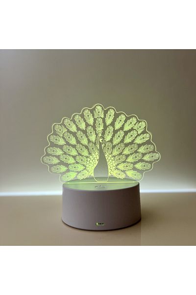 ILUMISHOP 3D LED Night Light, Peacock, 7 Colors, USB Powered with Wall Charger or 3 AA Batteries