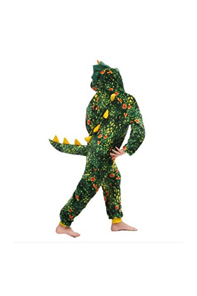 zzz sleep good sleeping !!! Pijama tip salopeta pufoasa, pentru copii, KIGURUMI, model dinozaur verde triceratops