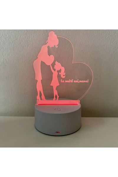 ILUMISHOP Lampa De Veghe 3D LED, Inima personalizata text "La multi ani, mama!", fetita, 7 Culori