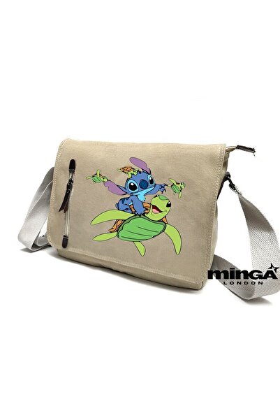 Minga London Beige Turtle Printed School Course Messenger Bag -Ghostella