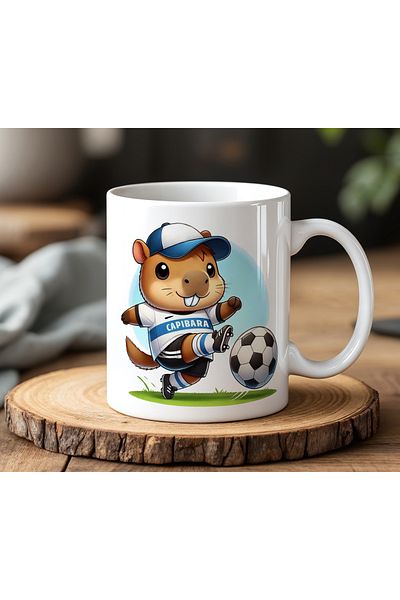 BB TRADE White Ceramic Printed Mug with Footballer Capybara Design 330ml