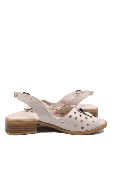 Anna Viotti powder pink low sandals, made of genuine leather with perforated polka dots