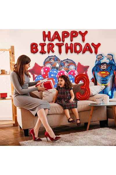 Yisscen 1st birthday set, latex/foil, blue/red, 27 pieces
