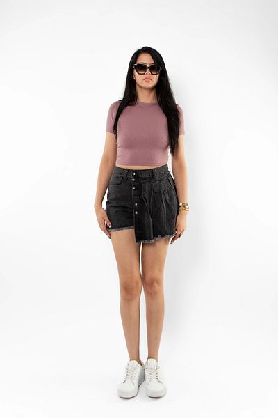 Bak Moda Short Sleeve Lycra Detailed Lilac Crop