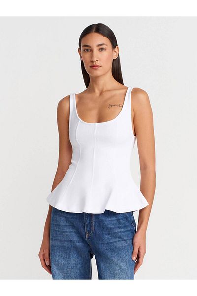 Coral Thick Strap Peplum Crop White