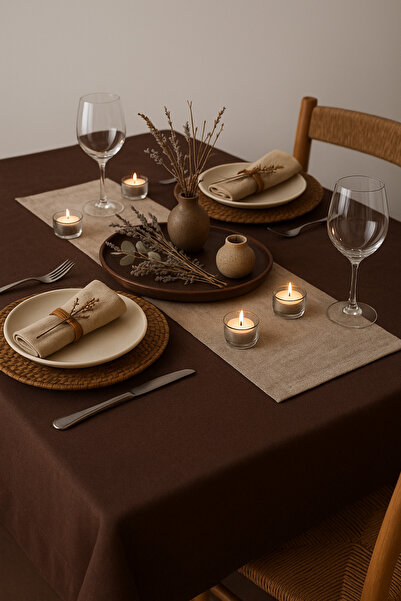 Mirilliahome Fırfırlı Ham Keten Masa Örtüsü – Kahverengi Masa Örtüsü