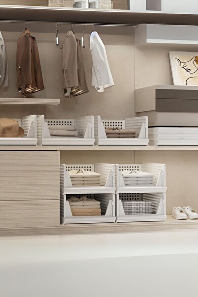 EVLE 3'lü Beyaz Modüler Raf Seti – Kayar Mekanizmalı Dolap İçi Düzenleyici