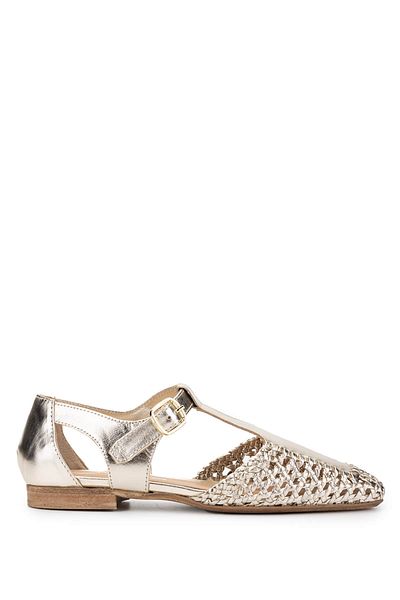 Donna Carolina Women's Genuine Leather Gold Ballerina Shoes