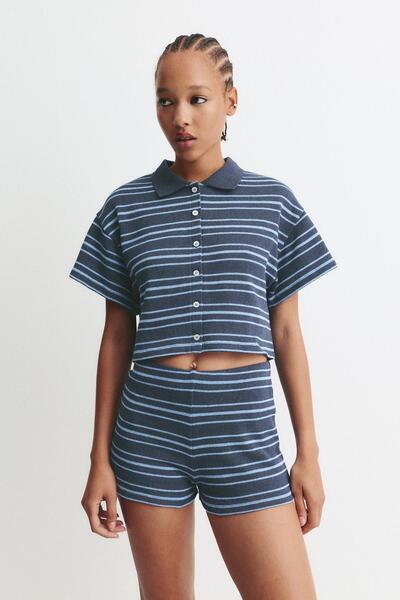 Pull & Bear Çizgili triko şort