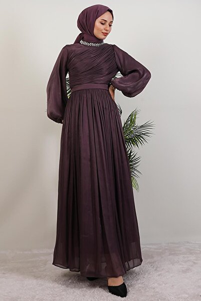 giz astore Zeliş Taşlı Abiye Koyu Lila