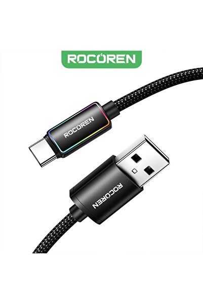 Rocoren Type-C to USB-A RGB Aydınlatmalı 3A Hızlı Şarj ve Data Kablosu 1 Metre
