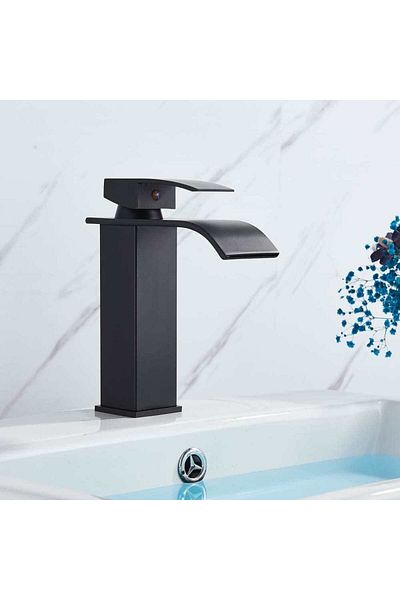 CasaVie Basin mixer, waterfall flow, matte black, code 1487