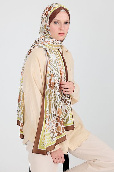 Rays Brown Floral Patterned Shawl 5677