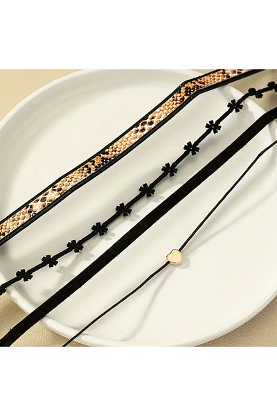 Belora Coliere Choker 4 în 1 cu straturi multiple, inimă aurie, imprimeu șarpe, flori de catifea