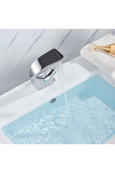 CasaVie Single-handle basin mixer with one hole, waterfall type, shiny silver, code 1293