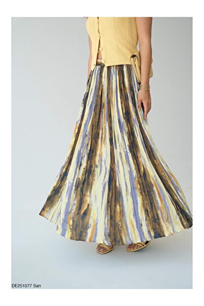 Coral Batik Desenli Saten Etek Sarı