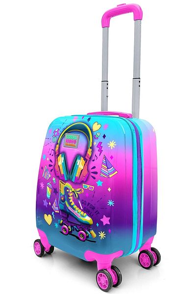 Coral High Purple Headphones and Skates Patterned Girl's Suitcase