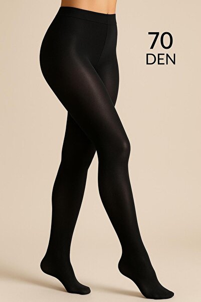 DÜVEN Siyah 70 Den Opak Parlak Micro Kadın Külotlu Çorap