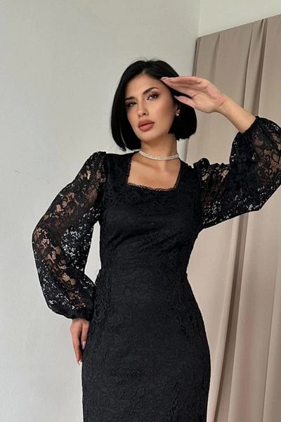 Silerra Rochie din dantelă cu guipură neagră
