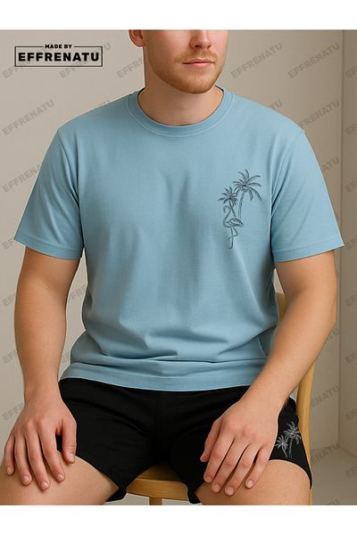 EFFRENATU Set tricou și pantaloni scurți cu imprimeu palmier de plajă în diferite culori și mărimi mari