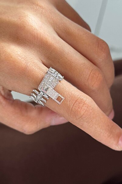 TAKIŞTIR Silver Color Adjustable Ring with Zipper Figure