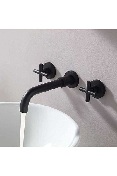 CasaVie Wall-mounted washbasin mixer, made of brass, with 2 handles, matte black, code 1552