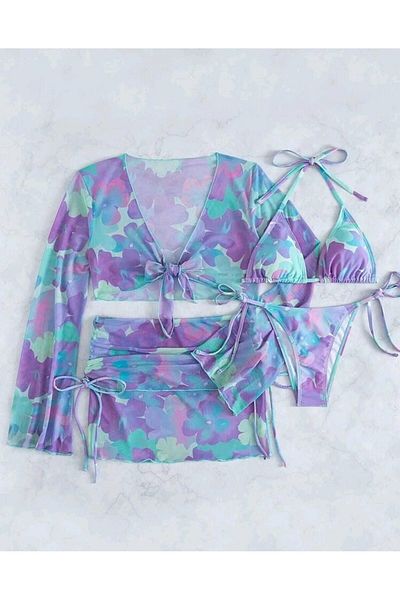 winmoda 4-Piece Bikini Set - Pareo Skirt / Pareo Top / Bottom Bikini and Top Bikini