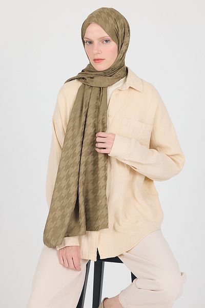 Rays Khaki Houndstooth Patterned Jacquard Shawl 5686