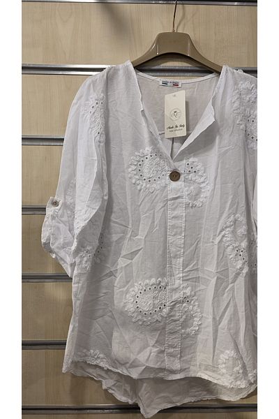 Park Moda Bluză din bumbac italian cu model picătură în relief