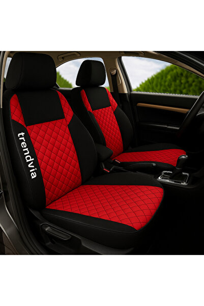 trivexa مجموعة غطاء مقعد السيارة من القطن الممشط باللون الأسود والأحمر |   تت...