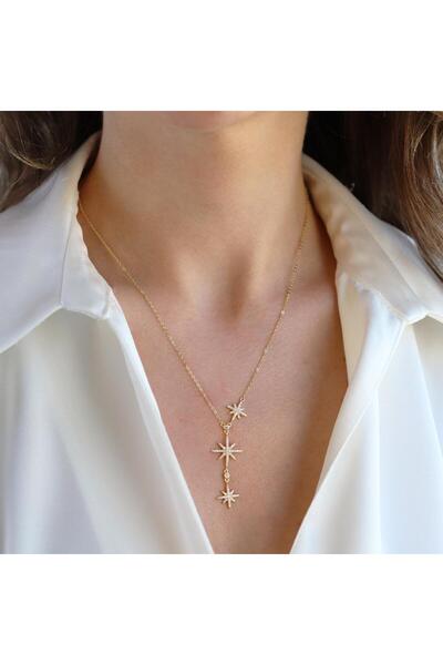 Necati Gün Kutup Yıldızı Zirkon Taşlı Gold Gümüş Kolye