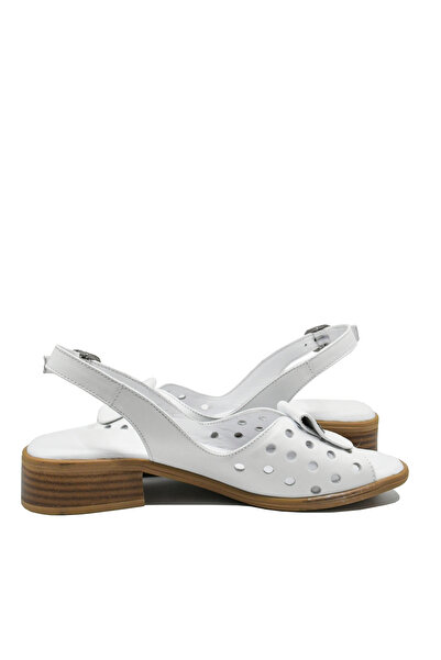 Anna Flat Sandals Viotti White, Leather with Perforated Polka Dots