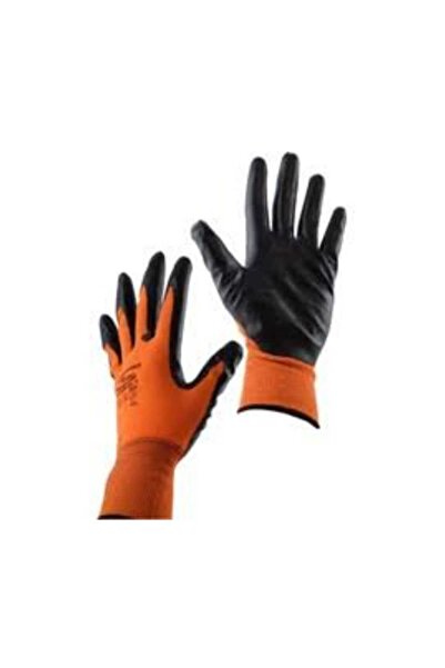 Skygo Worker Glove L No:10 Polyester Knitted Nitrile Glove Orange Color (Pack of 5)