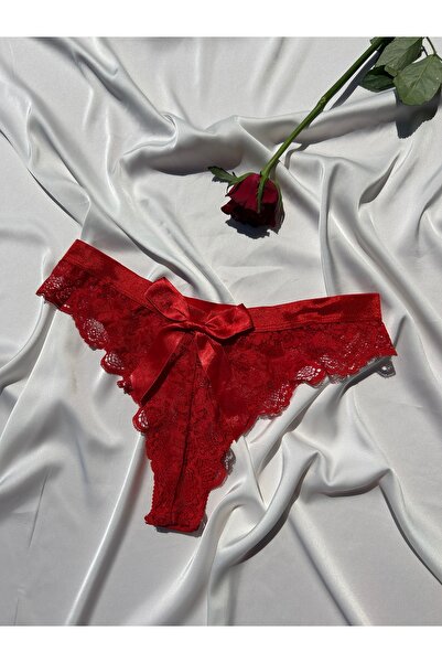 REAL PASSİONE Dantelli Kurdeleli Kırmızı Brazilian Külot