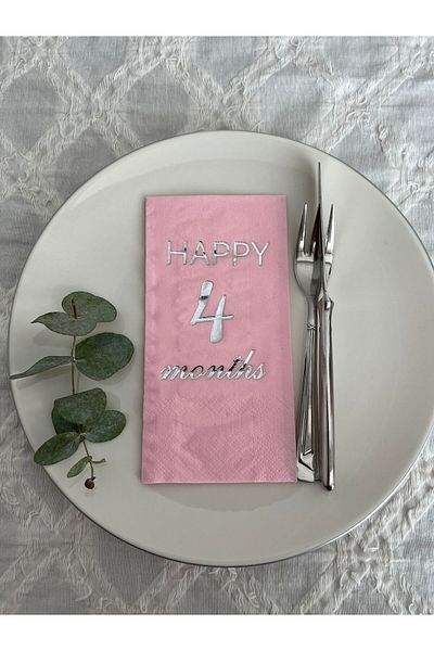 kidspartim Silver Gilded Pink Happy 4 Years Months Waiter Fold Napkin 16 Pieces