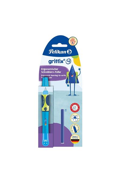 Pelikan Stilou Griffix pentru stângaci, culoare albastru neon, material plastic, cutie de carton