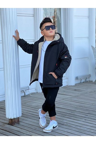 Pina Kids Boy's Hooded Fur Coat Km3050