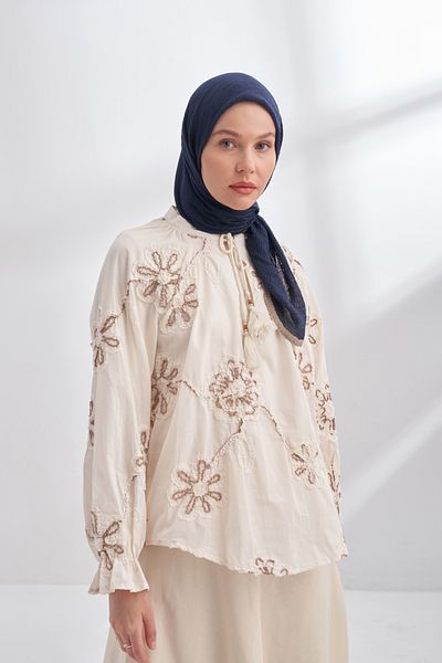 ARMANDA Muslin Tie Scarf - Dark Blue