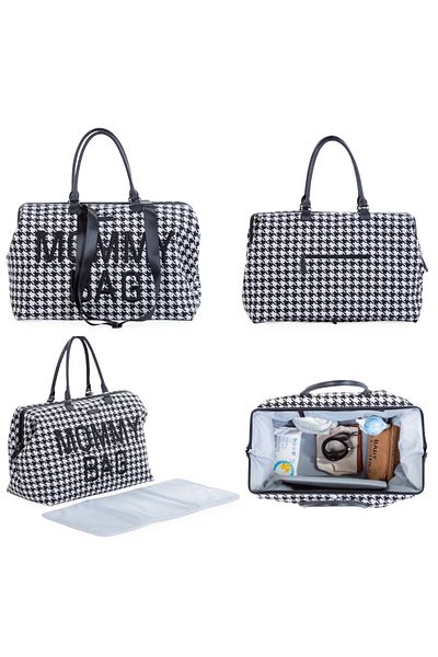 CHILDHOME Geanta de infasat Mommy Bag Pied de Poule Negru