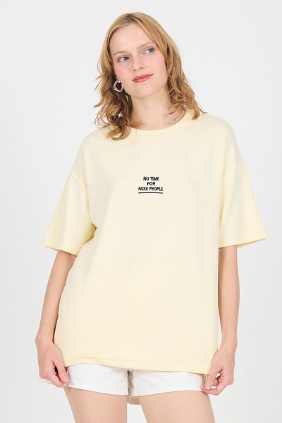 Rays Fular oversize galben cu imprimeu text moale 6265