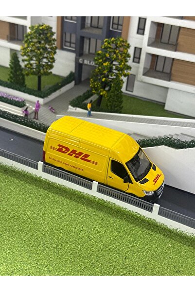 YILDIRIM OYUNCAK Çek Bırak Diecast Model Araba 10 cm - Mercedes Sprinter Kargo Arabası DHL Metal Açılabilir Kapılı