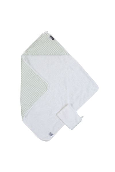 CHILDHOME Prosop cu gluga si manusa de baie 80x80 cm Jerse/Muselina Verde