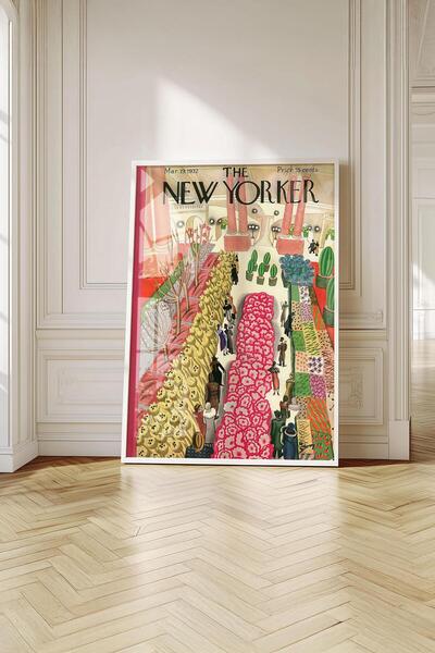 Buka Shops Çerçeveli Vintage "New Yorker Pazar Yeri" Premium Tablo: Renkli Ka...