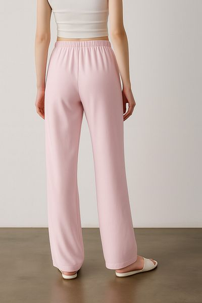 My Blog Pink Elastic Waist Wide Leg Trousers - 2813