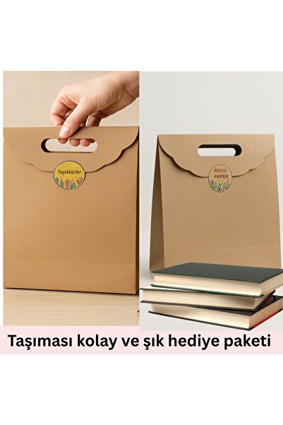 roco paper El Geçme Kraft Çanta, Hediye, Alışveriş, Butik, Parti ve Paketleme Çantası, 24x25 Cm, 25 Adet