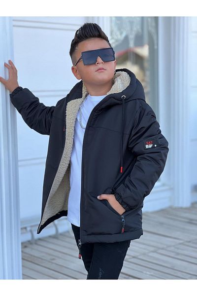 Zaziko Kids Boy's Hooded Fur Coat Km3050